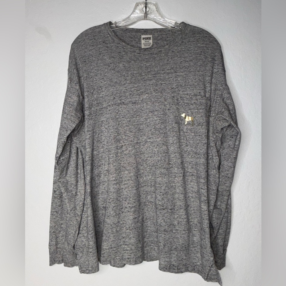 VICTORIAS SECRET PINK Shirt‎ Rare Bling Big Dog Campus Pocket Womens Size M Gray